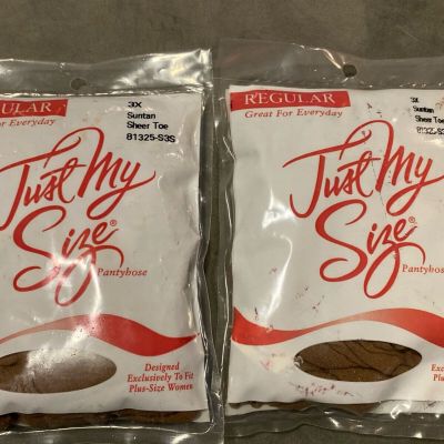 Lot of 2 Leggs Just My Size Pantyhose 3X Suntan Sheer Toe NEW 81325